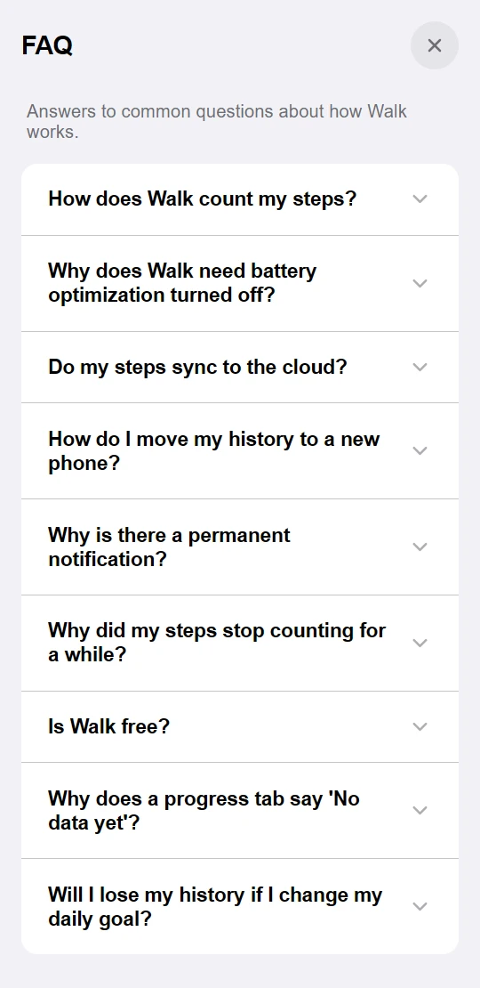 The in-app FAQ